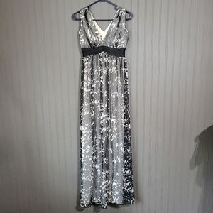 Max And Cleo Sleeveless Floor Length Dress V-Neck Black Champagne Women's Size 2